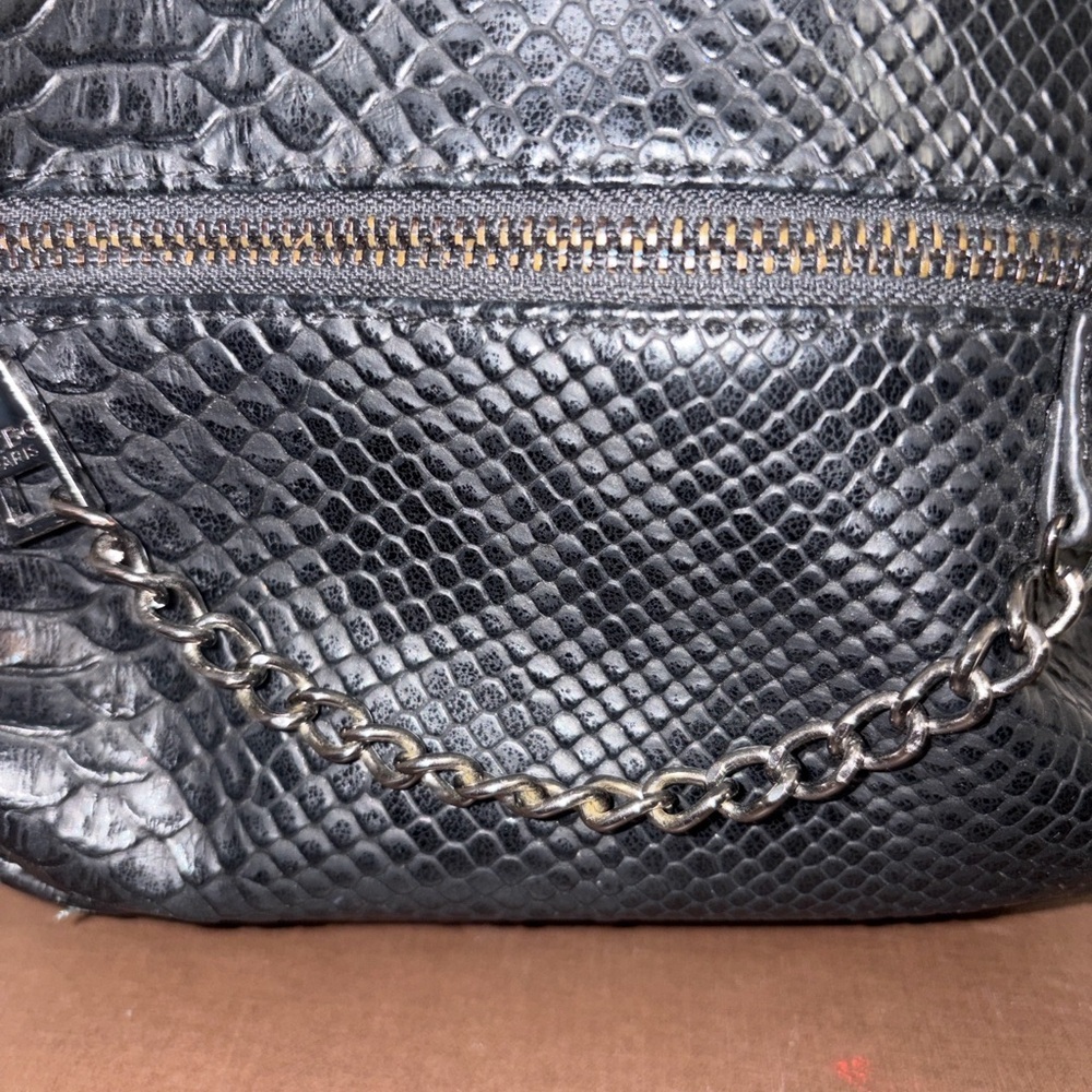 BCBG Paris Black Faux Snakeskin Mini Backpack Chain Detail - Picture 5 of 7